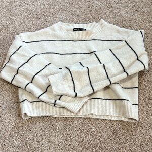 SHEIN Cream and Black Striped Crew Neck Sweater